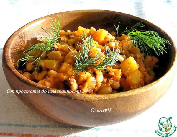 Фасоль с тыквой и яблоком